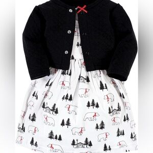 0-3 Month Hudson Baby Girl cute Dress with cardigan great for the holidays